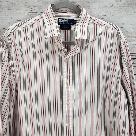 Polo by Ralph Lauren Men's Pink Striped Cotton Regent Custom Fit Shirt XL - Picture 2 of 13